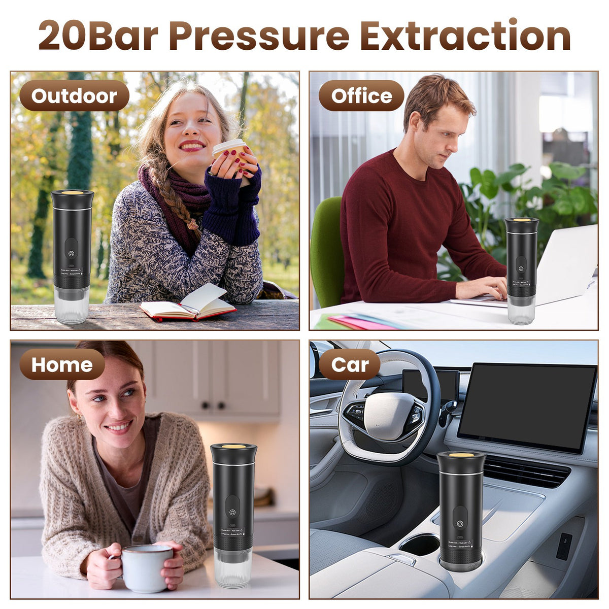 Portable Self-Heating Espresso Maker with 7, 500 mAh Battery - Nook & Nest