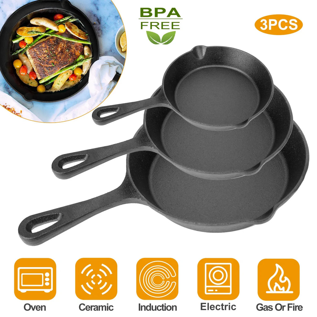 Transform Your Cooking with the Pre-Seasoned Cast Iron Skillet Set - 3-Piece Versatile Cookware - Nook & Nest