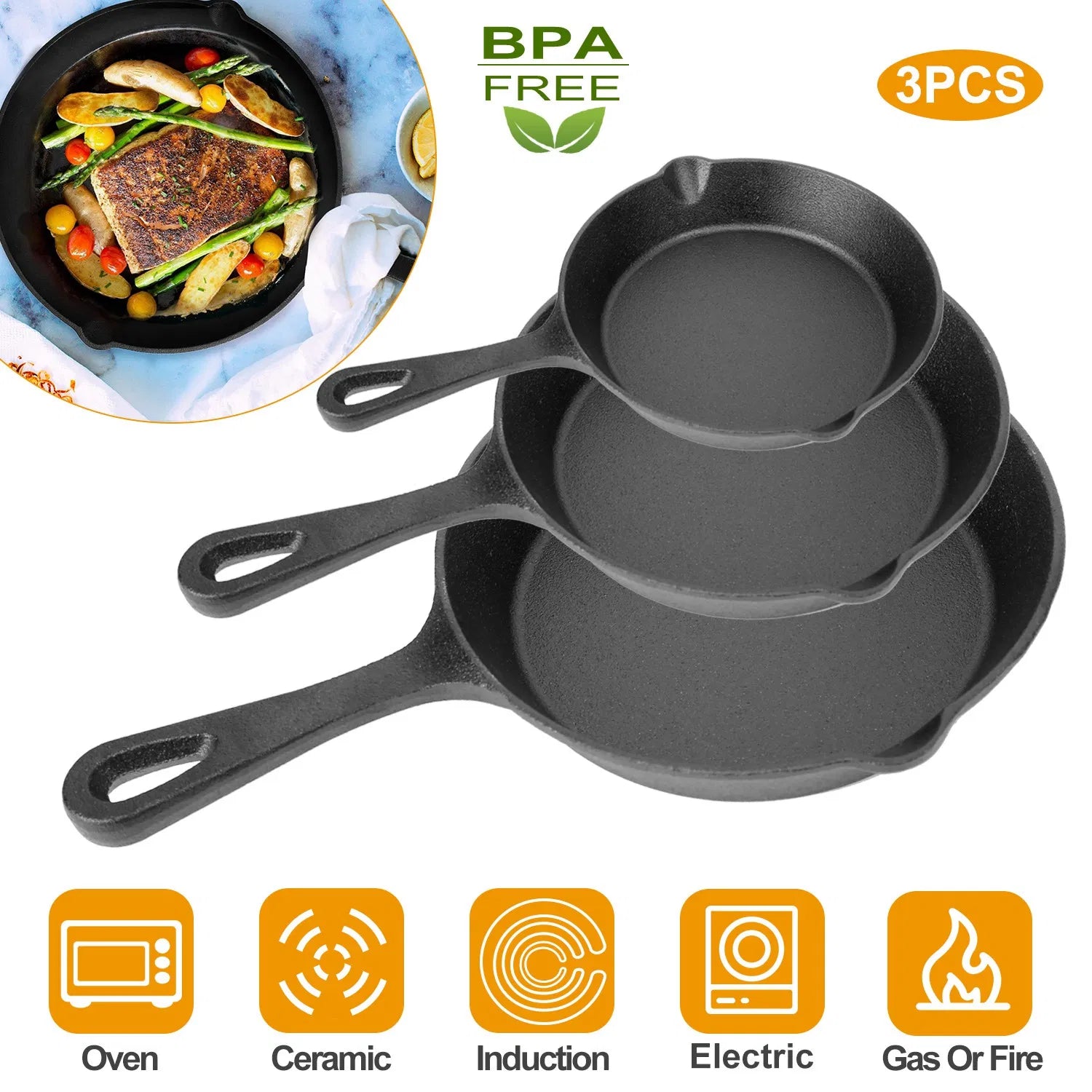 Transform Your Cooking with the Pre-Seasoned Cast Iron Skillet Set - 3-Piece Versatile Cookware - Nook & Nest