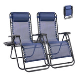 Outdoor Lounge Chairs, 2 Sets Patio Folding Recliners For Pool Beach With Pillow And Cup Holder - Nook & Nest