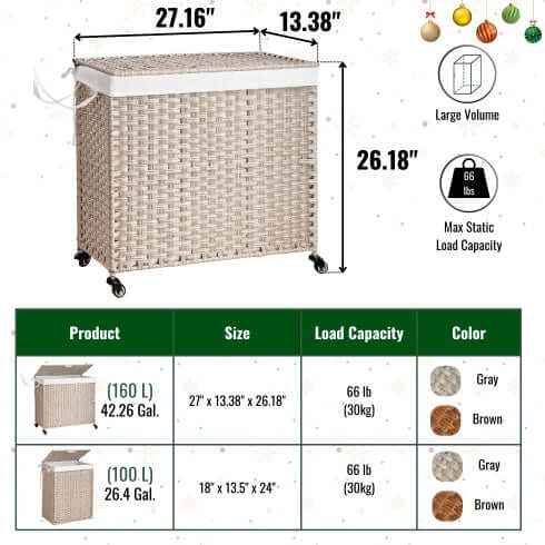 Transform Your Space with Our Large Laundry Hamper with Lid – 160L Light Gray - Nook & Nest
