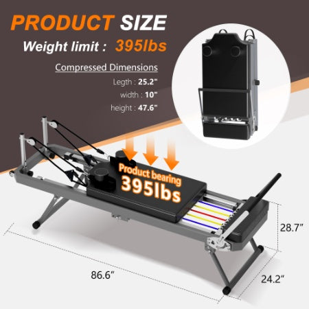 Extra Large Pilates Reformer - Multi-functional Home Fitness Equipment, 395lbs Capacity, With Dynamic Resistance Cords And Aerobic Rebounder, Improves Posture, Builds Strength, Reduces Stress, Black - Nook & Nest