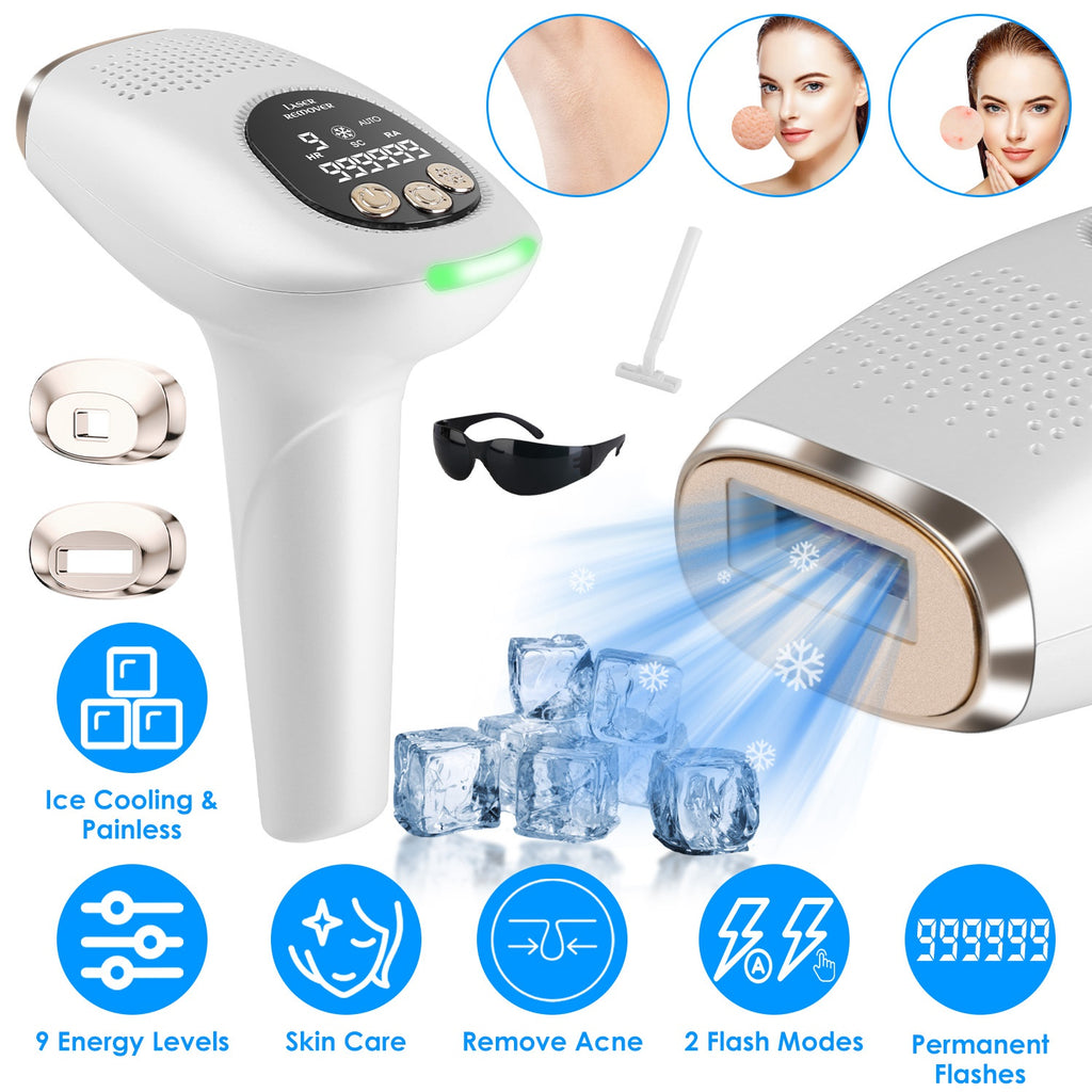 3 In 1 Ice Cooling Laser Hair Removal Device Painless Permanent At-Home IPL Hair Removal With 999,999 Flashes 9 Energy Levels 2 Modes For Armpits Legs Arms Bikini Line - Nook & Nest