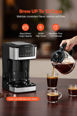Programmable Coffee Maker, 12 Cup Programmable Drip Coffee Makers With Touch Screen, 4-Hour Keep Warm Coffee Makers Drips, 2 Brew Strengths Drip Coffee Machine For Home, 24-Hour Programmable - Nook & Nest