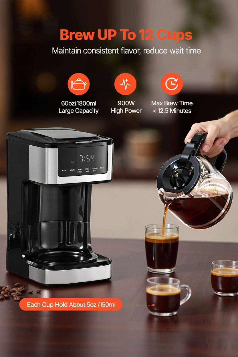 Programmable Coffee Maker, 12 Cup Programmable Drip Coffee Makers With Touch Screen, 4-Hour Keep Warm Coffee Makers Drips, 2 Brew Strengths Drip Coffee Machine For Home, 24-Hour Programmable - Nook & Nest