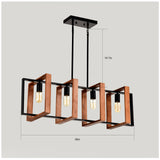 4-Light Kitchen Island Pendant Lights Farmhouse Dining Room Light Fixture, Rustic Wood And Black Metal Rectangular Chandelier, Hanging Lighting For Living Room,Conference Room, Home Office - Nook & Nest