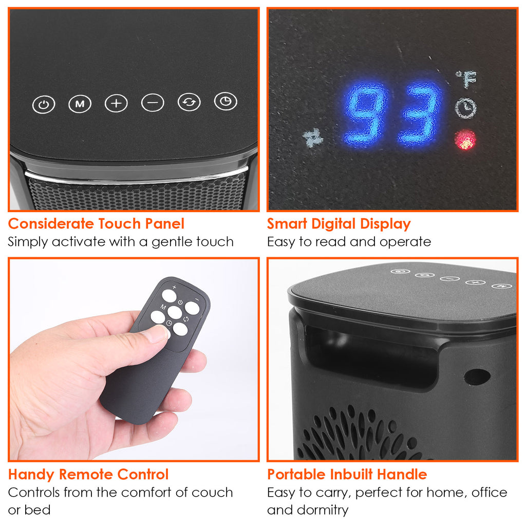 1500W Ceramic Space Heater with Remote and 90° Oscillation - Nook & Nest
