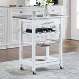 Stainless Steel Rolling Kitchen Cart – Wine Rack, Slide-Out Basket, Dr - Nook & Nest