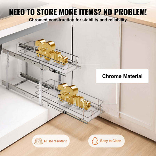 2-Tier Pull-Out Under Sink Organizer – Chrome Wire, Adjustable Divider - Nook & Nest