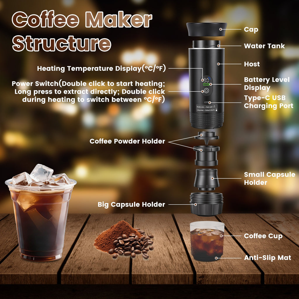 Portable Self-Heating Espresso Maker with 7, 500 mAh Battery - Nook & Nest