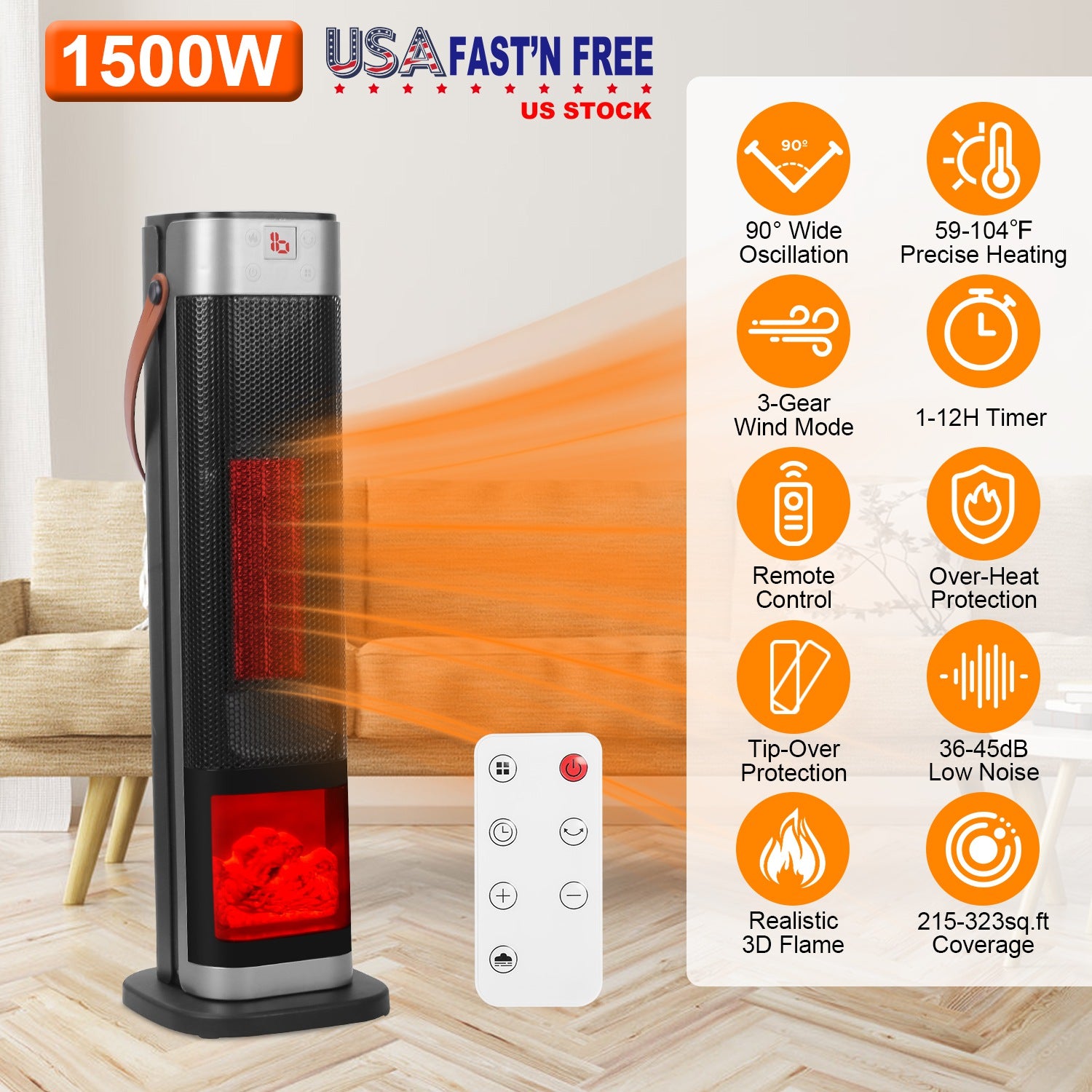 Stay Warm and Cozy with the 1500W Oscillating Ceramic Tower Heater - Nook & Nest
