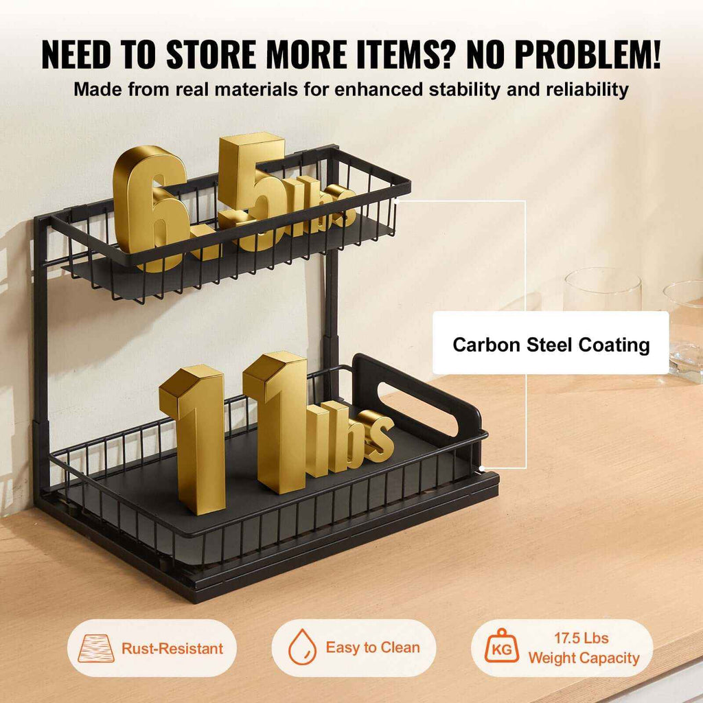 Under Sink Organizer - 2-Tier Pull-Out Solution with Handle & Non-Slip Pads - Nook & Nest