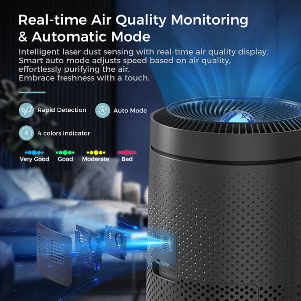 Black Air Purifier with Star Projector, 229 CFM - Nook & Nest