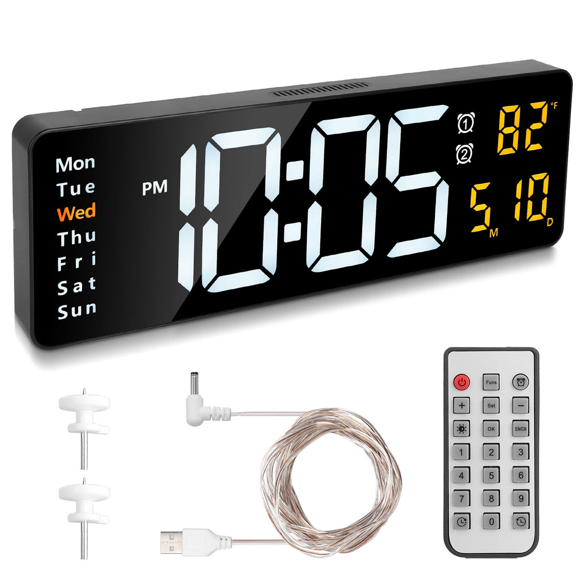 15.7-Inch LED Digital Wall Clock with Remote - Nook & Nest