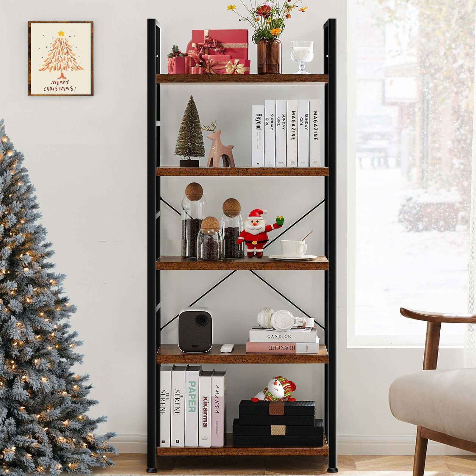 Transform Your Space with the Modern Open Bookshelf – 5-Tier Home Decor Solution - Nook & Nest