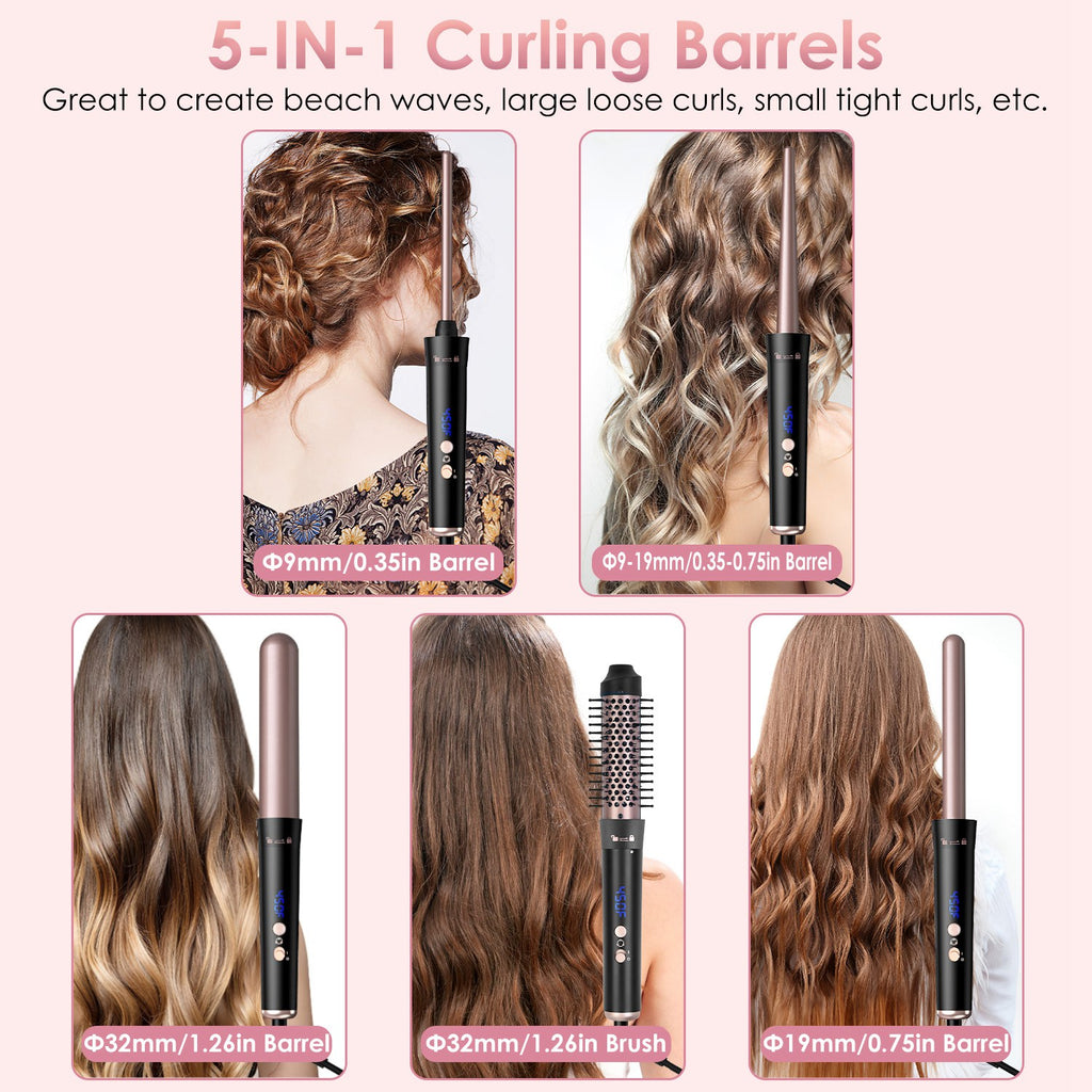 5-in-1 Curling Wand Set with 4 Barrels and Styling Brush - Nook & Nest