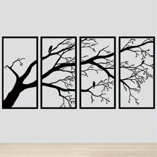 4-Panel Iron Branch and Bird Wall Art - Nook & Nest