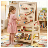 Wooden Kids Art Easel – 2-in-1 with Marble Run & Built-In Storage, Sol - Nook & Nest