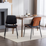 Dining Chairs Set Of 2 Mid Century Modern Retro Faux Leather Chair With Walnut Bentwood Back Upholstered Seat Metal Legs Adjustable Foot For Kitchen Dining Room Chairs - Nook & Nest