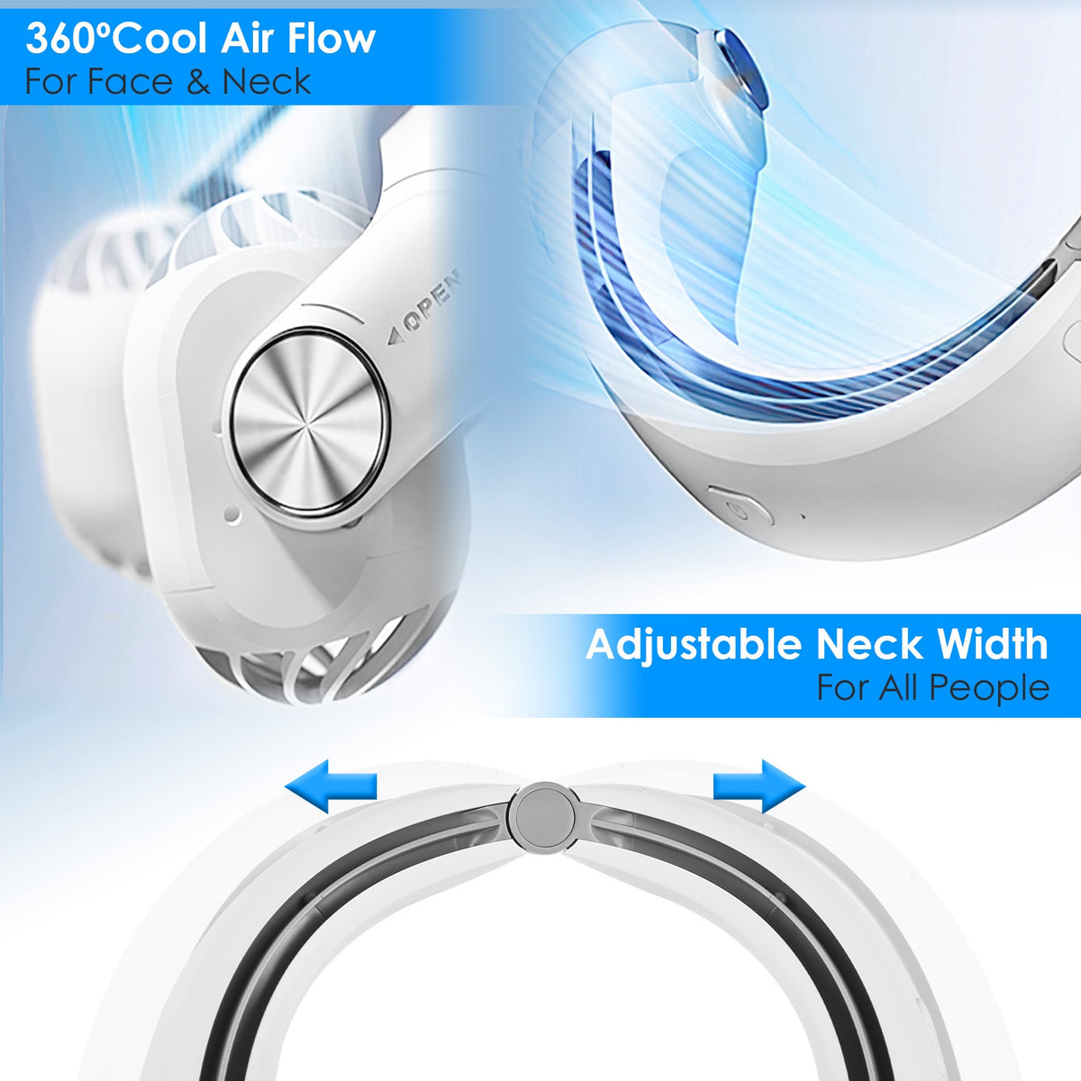 Portable Neck Hanging Fan Hands-free Cooling Personal Fan With 3 Speeds 360 Degree Air Flow Adjustable Neck Width - Nook & Nest