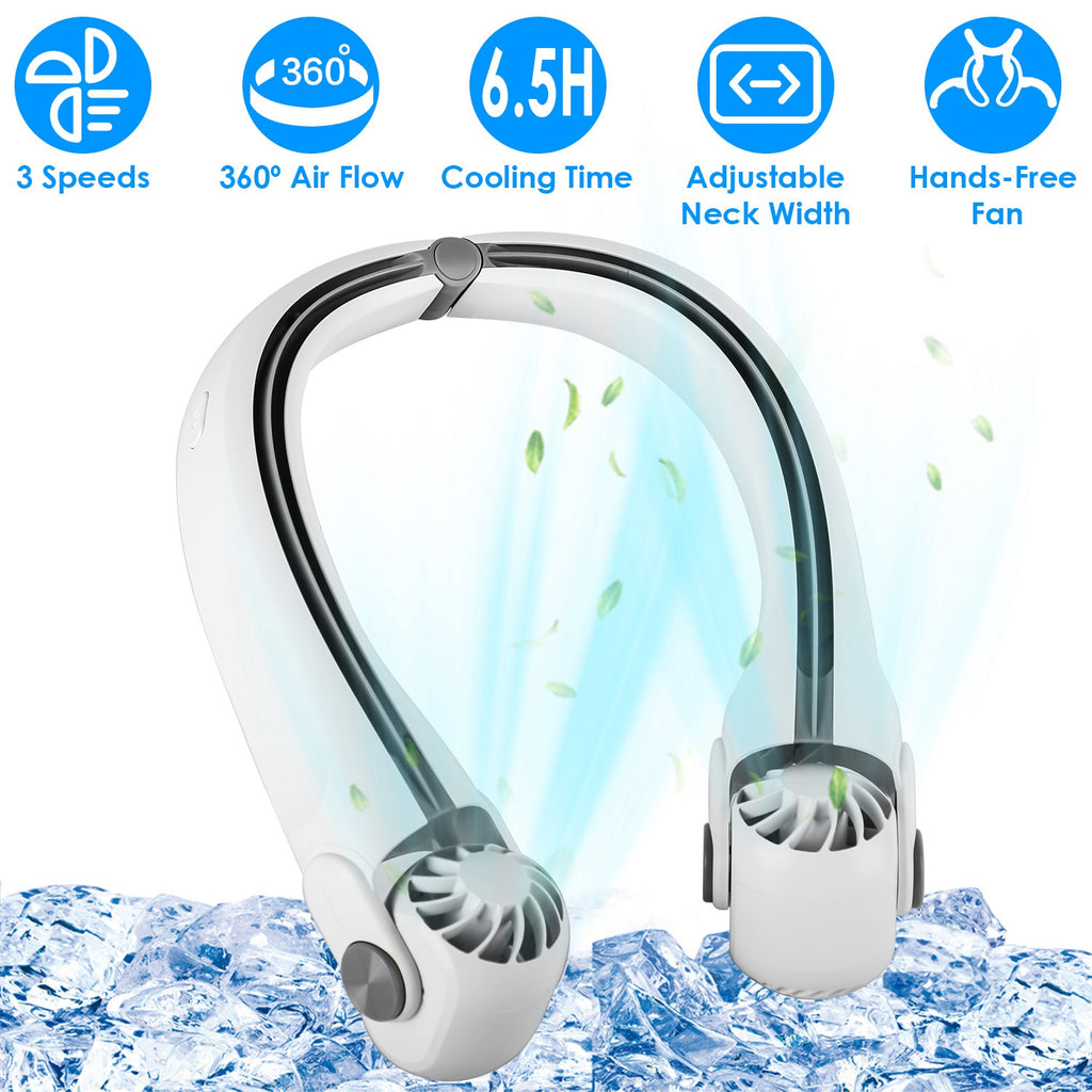 Portable Neck Hanging Fan Hands-free Cooling Personal Fan With 3 Speeds 360 Degree Air Flow Adjustable Neck Width - Nook & Nest