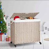 Large Laundry Hamper with Lid – 160L, PE Rattan, Wheeled, 2 Canvas Bag - Nook & Nest