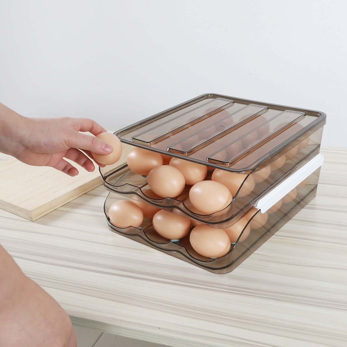 Stackable Egg Holder - Rolling 36-Egg Organizer with Protective Lid - Nook & Nest