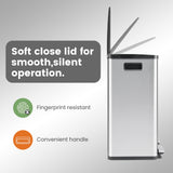 60 Liter Stainless Steel Trash Can, Dual Compartments - Nook & Nest