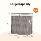 Woven Rattan Laundry Basket with Lid – 90L or 110L, Foldable, Removabl - Nook & Nest