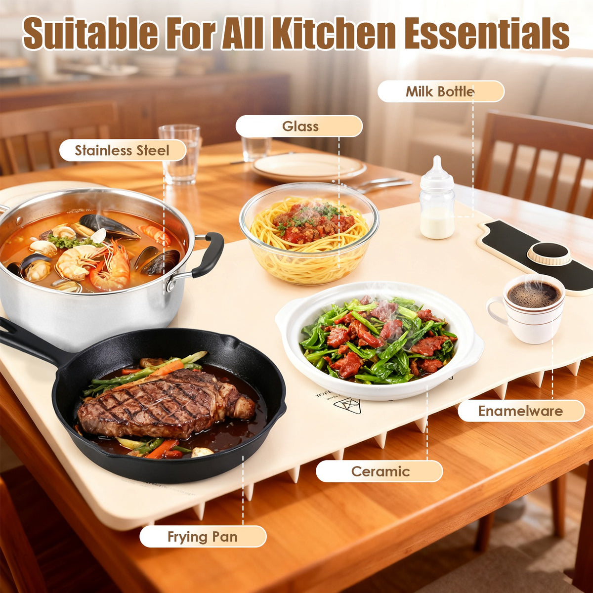 Food Warming Mat 23.6X15.8In 300W Fast Heating Electric Silicone Food Warmer With 14 Temp Levels 10Hrs Timer Settings Roll-Up Portable Hot Plates Heat Pad For Parties Buffet - Nook & Nest