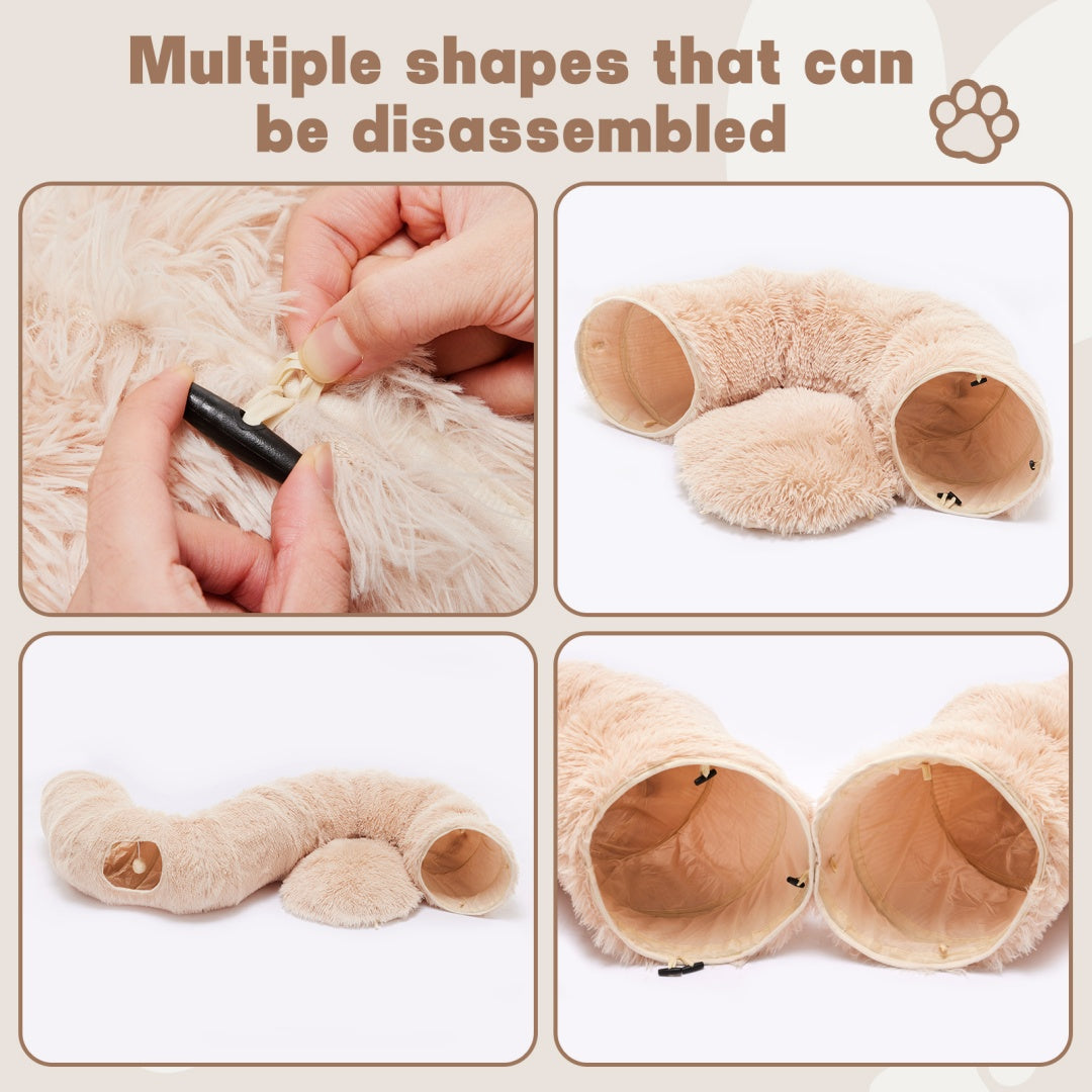 Cat Tunnel Bed For Indoor, Soft Plush Peekaboo Cat Cave Donut Tunnel, For Cats Kittens, Rabbit - Nook & Nest
