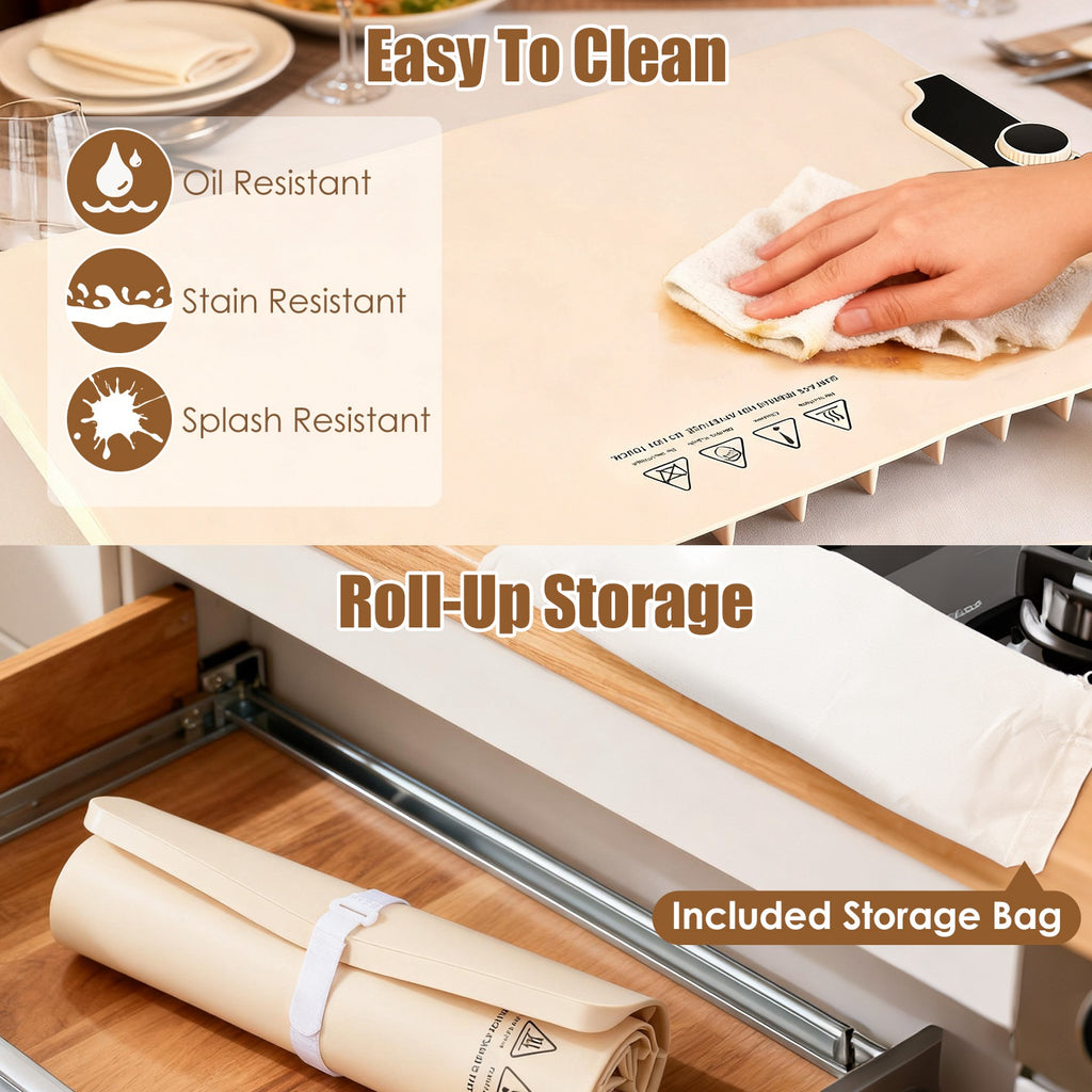 Food Warming Mat 23.6X15.8In 300W Fast Heating Electric Silicone Food Warmer With 14 Temp Levels 10Hrs Timer Settings Roll-Up Portable Hot Plates Heat Pad For Parties Buffet - Nook & Nest