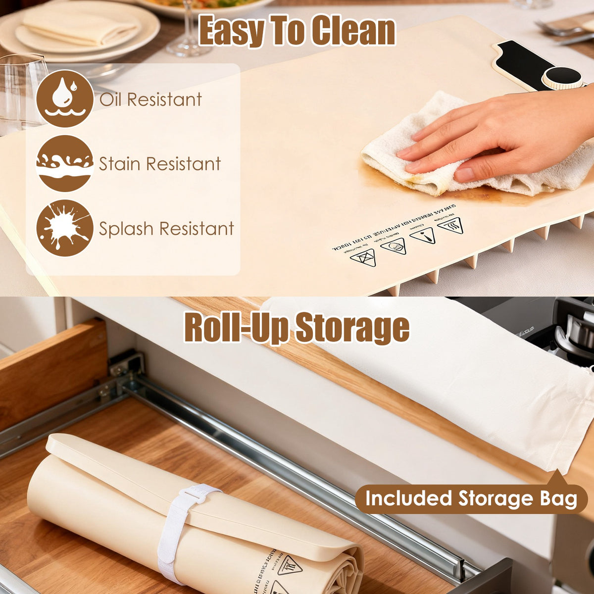 Food Warming Mat 23.6X15.8In 300W Fast Heating Electric Silicone Food Warmer With 14 Temp Levels 10Hrs Timer Settings Roll-Up Portable Hot Plates Heat Pad For Parties Buffet - Nook & Nest
