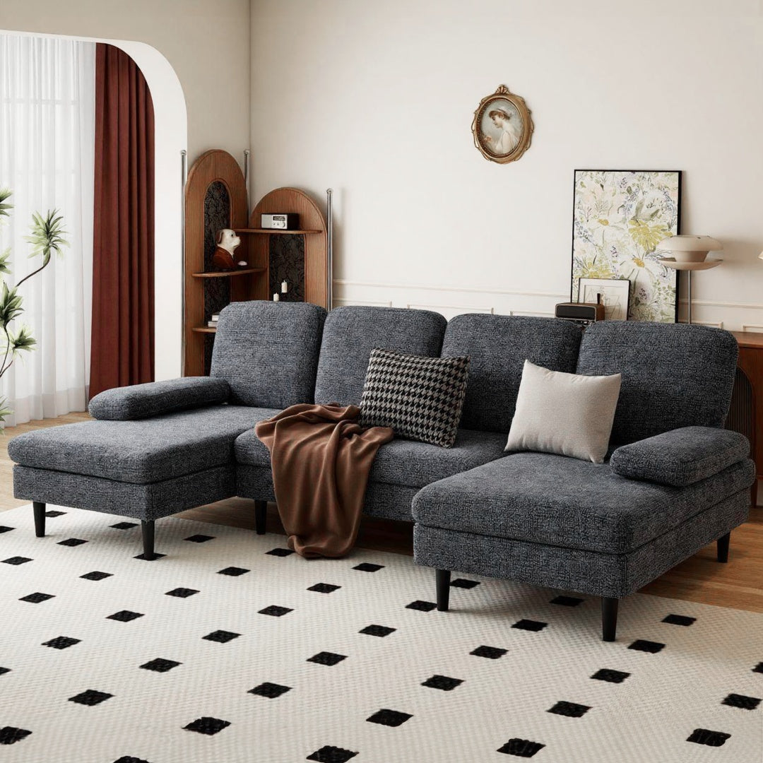 U-shaped Combination Sofa, Double Lounge Chair, Chenille Fabric 4-seat Living Room Furniture - Nook & Nest