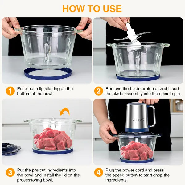 Electric Food Chopper Processor Vegetables Meat Grinder Mixer 2L Glass Clear Bowl - Nook & Nest