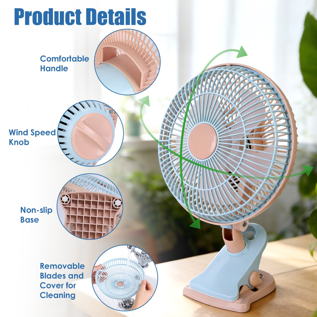 8.66-Inch Clip-On Fan with 2 Speeds and Oscillation - Nook & Nest