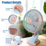 8.66-Inch Clip-On Fan with 2 Speeds and Oscillation - Nook & Nest