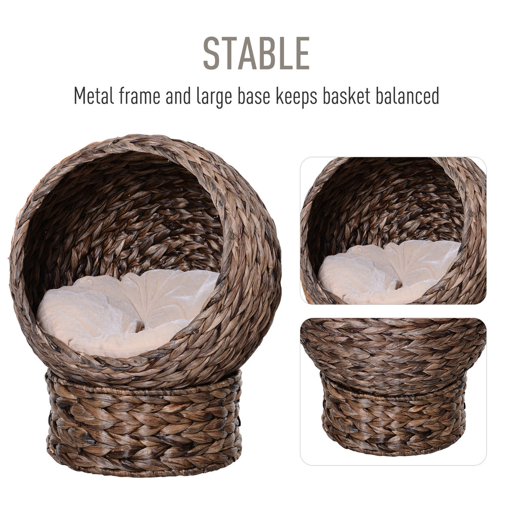 Handwoven Elevated Cat Bed: Cozy Wicker Cat Egg Chair with Soft Cushion and Rotating Basket - Nook & Nest