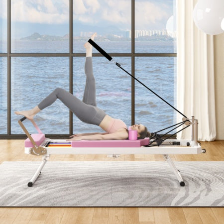 Foldable Pilates Reformer Machine For Home Gym Workout, Foldable Pilates Equipment With High Strength Alloy Springs For Beginners, Up To 330lbs - Nook & Nest