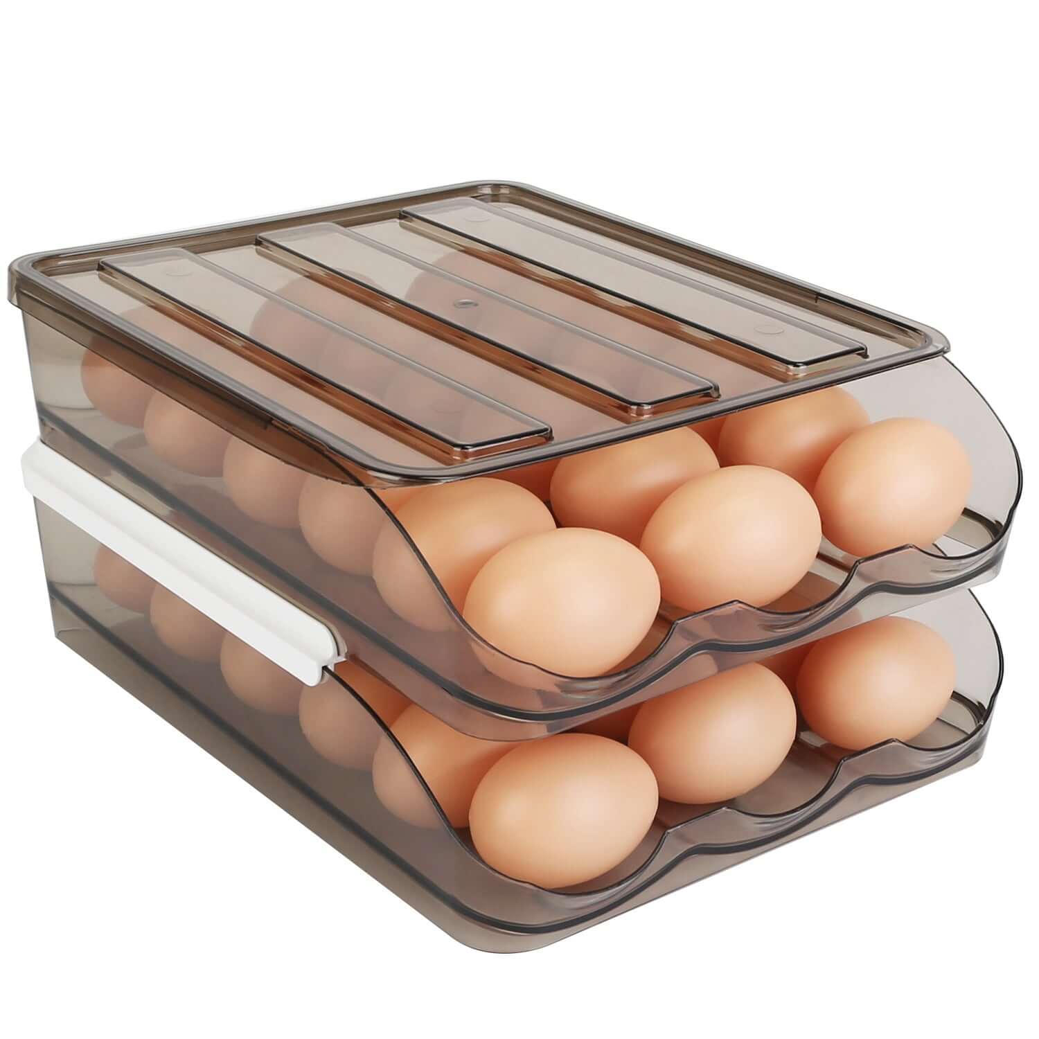 Stackable Egg Holder - Rolling 36-Egg Organizer with Protective Lid - Nook & Nest