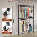 Covered Portable Wardrobe Closet – 2-Tier with Wheels, Grey - Nook & Nest