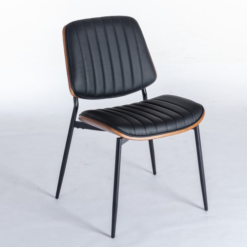 Dining Chairs Set Of 2 Mid Century Modern Retro Faux Leather Chair With Walnut Bentwood Back Upholstered Seat Metal Legs Adjustable Foot For Kitchen Dining Room Chairs - Nook & Nest