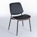 Dining Chairs Set Of 2 Mid Century Modern Retro Faux Leather Chair With Walnut Bentwood Back Upholstered Seat Metal Legs Adjustable Foot For Kitchen Dining Room Chairs - Nook & Nest