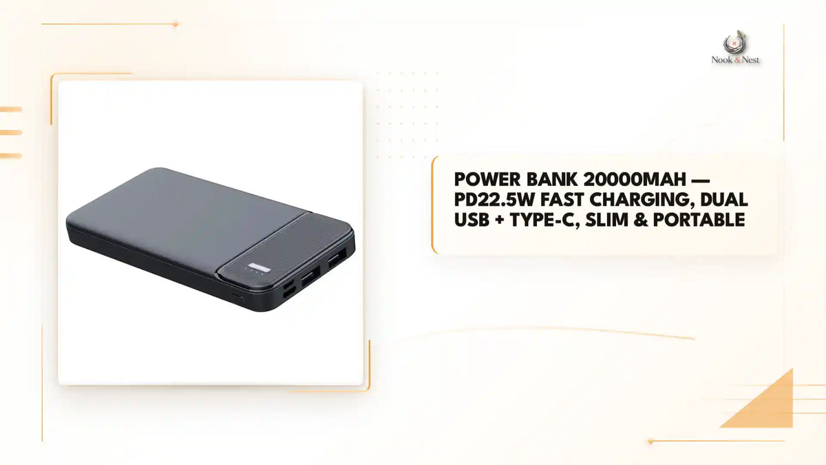 Power Bank 20000mAh &mdash; PD22.5W Fast Charging, Dual USB + Type-C, Slim &amp; Portable by@Outfy