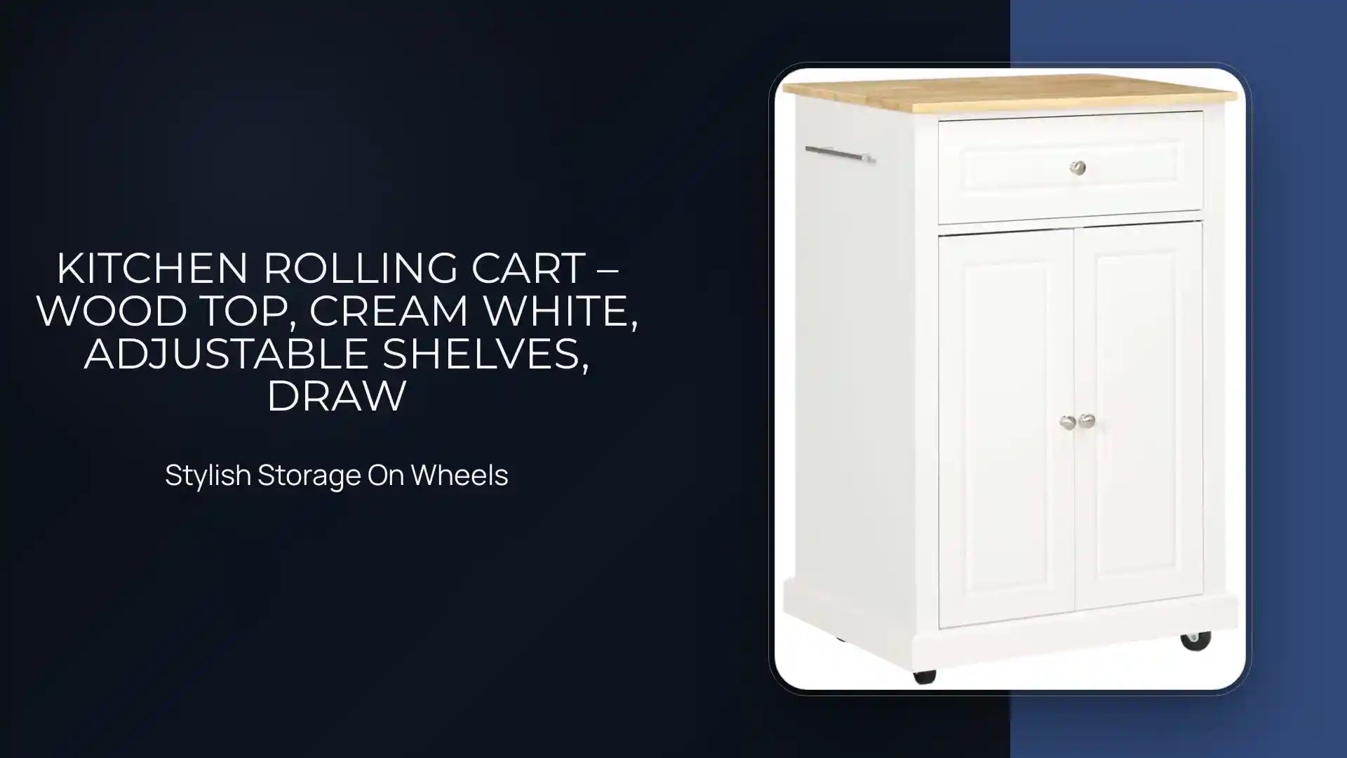 Kitchen Rolling Cart &ndash; Wood Top, Cream White, Adjustable Shelves, Draw by@Outfy