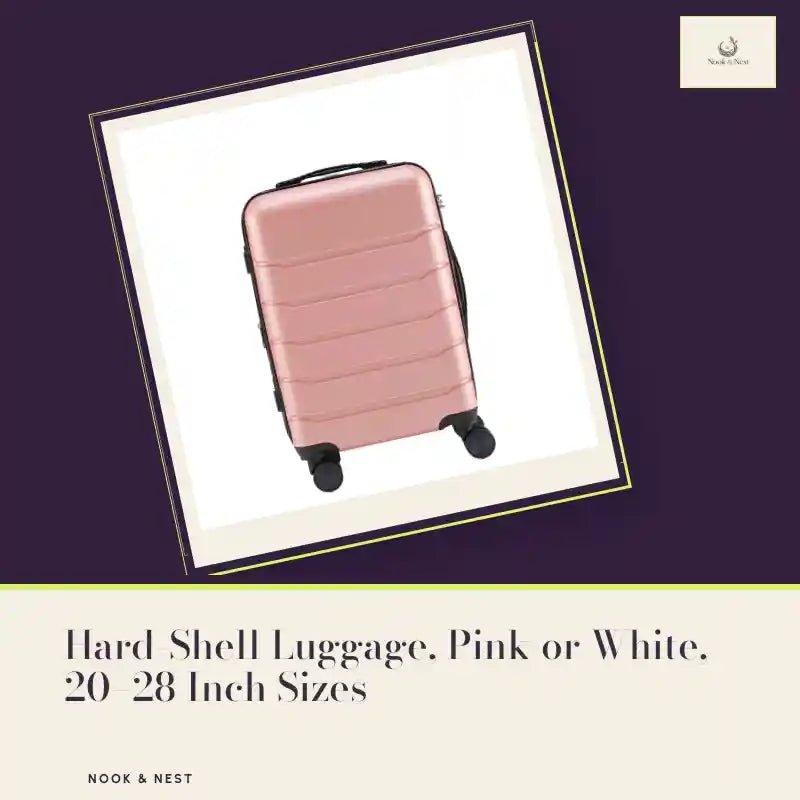 Hard-Shell Luggage, Pink or White, 20&ndash;28 Inch Sizes by@Outfy