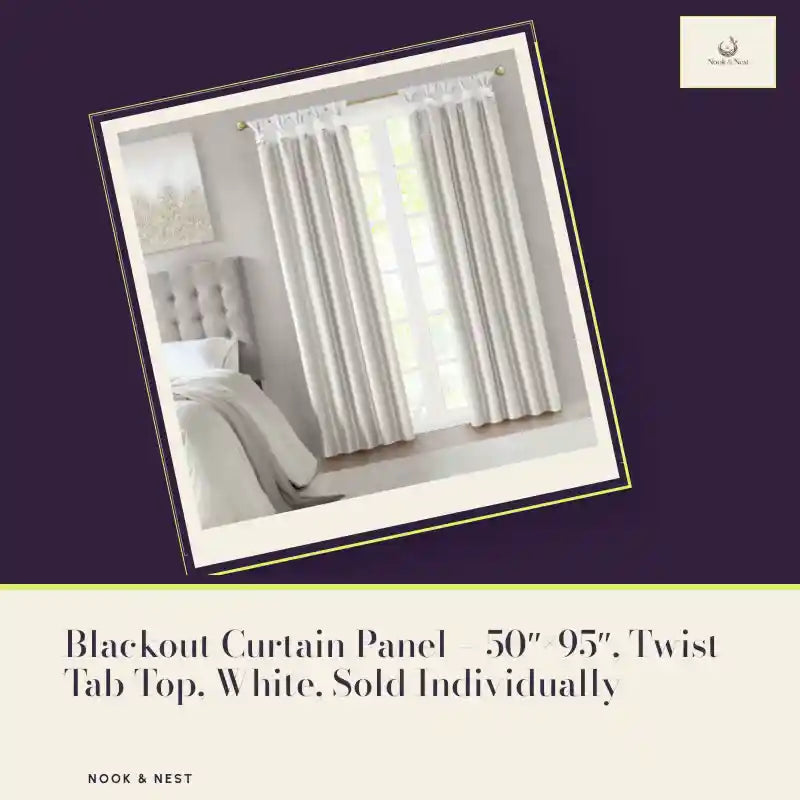 Blackout Curtain Panel &ndash; 50&Prime;&times;95&Prime;, Twist Tab Top, White, Sold Individually by@Outfy