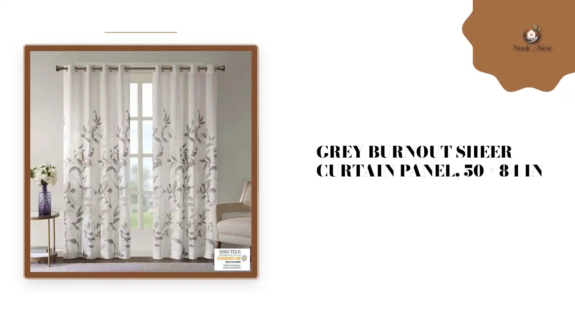 Grey Burnout Sheer Curtain Panel, 50 &times; 84 in by@Outfy