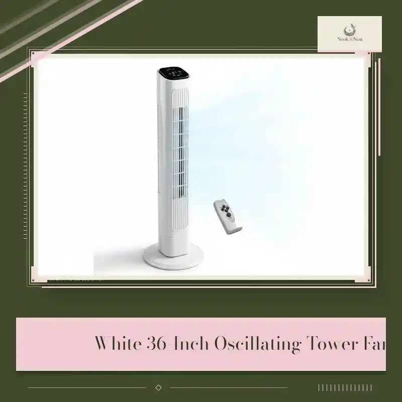 White 36-Inch Oscillating Tower Fan with Remote by@Outfy