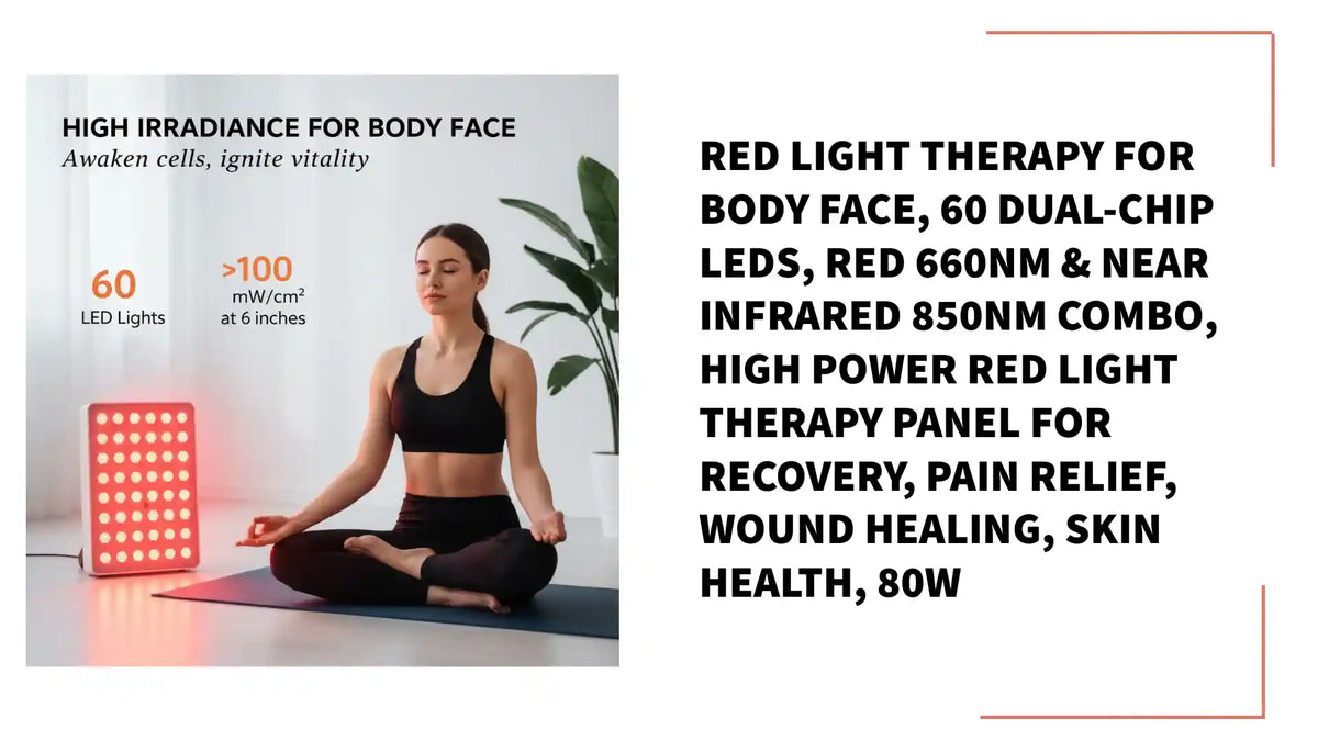 Red Light Therapy For Body Face, 60 Dual-Chip LEDs, Red 660nm &amp; Near Infrared 850nm Combo, High Power Red Light Therapy Panel For Recovery, Pain Relief, Wound Healing, Skin Health, 80W by@Outfy